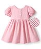 Mark & Mia Cotton Woven One Piece Frock with Puff Sleeves, Stripes, and Belt Detailing Pink 3-4 Years