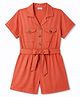 Mark & Mia Rayon Woven Half Sleeves Solid Jumpsuit With Belt - Coral
