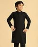 KISAH Silk Woven Full Sleeves Textured Kurta - Black