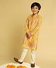 KISAH Cotton Blend Woven Full Sleeves Leaf Printed Mirror Detailed Kurta & Pyjama Set - Yellow