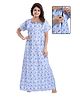 Fabme Knit Half Sleeves Floral Printed Maternity Nighty With Side Zipper Nursing Access - Blue