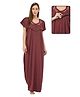 Fabme Woven Half Sleeves Floral Printed Maternity Nighty With Side Zipper Nursing Access - Maroon