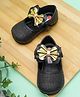 Mine Sole Bow Applique Glitter Detailed Velcro Closure Ballerinas - Black