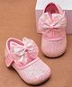Mine Sole Bow Applique Glitter Detailed Velcro Closure Ballerinas - Pink