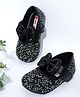 Mine Sole Bow Applique Glitter Detailed Stones Embellished Velcro Closure Ballerinas - Black