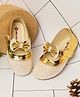 Mine Sole Glitter & Stone Embellished Bow Applique Detailed Velcro Closure Ballerinas - Gold