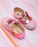 Mine Sole Glitter & Stone Embellished Bow Applique Detailed Velcro Closure Ballerinas - Pink