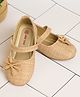 Mine Sole Bow Applique Detailed Glittered Velcro Closure Mary Jane Ballerinas - Beige