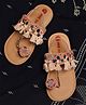 Mine Sole Mirror Work Beads & Tassels Detailed Kolhapuri Sandals - Peach