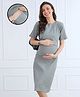 MomToBe Cotton Blend Knit Half Sleeves Solid Maternity Dress With Overlap Nursing Access - Cloud Grey
