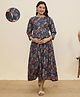 MomToBe Cotton Woven Three Fourth Sleeves Floral Printed Maternity Kurti With Side Zipper Nursing Access - Peacock Blue