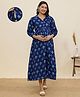 MomToBe Cotton Blend Woven Three Fourth Sleeves Floral Printed Maternity Dress With Side Zipper Nursing Access - Navy Blue