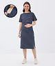 MomToBe Cotton Blend Knit Half Sleeves Striped Maternity Dress With Overlap Nursing Access - Navy Blue
