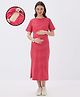 MomToBe Cotton Blend Knit Half Sleeves Striped Maternity Dress With Overlap Nursing Access - Venetian Red