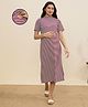 MomToBe Knit Half Sleeves Striped Maternity Dress With Overlap Nursing Access - Deep Wine