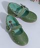 Mine Sole Bow Applique Detailed Stones Embellished Velcro Closure Mary Jane Ballerinas - Olive Green