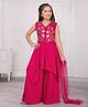 Ministitch Crinkled Crepe Woven Sleeveless Floral Embriodered Kurti & Palazzo With Dupatta Set - Pink