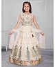 Ministitch Blended Woven Sleeveless Peacock & Floral Embroidered  Lehenga Choli With Dupatta Set - Cream