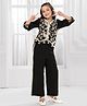 Ministitch Cotton Woven Three Fourth Sleeves Floral Embroidered Top & Pants Set - Black