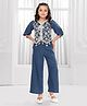 Ministitch Cotton Woven Three Fourth Sleeves Floral Embroidered Top & Pants Set -  Blue