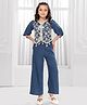 Ministitch Cotton Woven Three Fourth Sleeves Floral Embroidered Top & Pants Set -  Blue