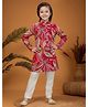 Ministitch Cotton Rayon Woven Full Sleeves Leaves Printed Kurta & Pyjama Set - Red