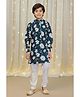 Ministitch Cotton Silk Woven  Full Sleeves Floral Printed Kurta & Pyajama  Set - Green