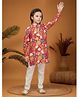 Ministitch Cotton Silk Woven Full Sleeves Leaves & Floral Printed Kurta & Pyjama Set - Red