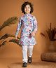 Ministitch Muslin Cotton Woven Full Sleeves Leaves & Floral Printed Kurta & Pyjama Set - Sky Blue