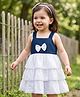 Babyhug Cotton Woven Sleeveless Layered Frock With Bow Applique - Navy Blue & White