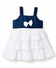 Babyhug Cotton Woven Sleeveless Layered Frock With Bow Applique - Navy Blue & White