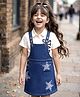 OLLINGTON ST. Poplin Denim  Woven Half Sleeves Pinafore Dress With Inner Shirt - Offwhite