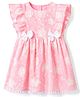 Babyhug Cotton Woven Half Frill Sleeves Floral Embroidered Frock With Bow Applique - Pink