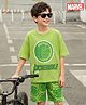 Pine Kids Marvel Single Jersey Knit Half Sleeves T-Shirt & Shorts Set With Avengers Graphics - Green