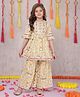 Joy Cotton Cotton Woven Three Fourth Sleeves Floral  Embroidered & Gota Lace Embellished Kurti & Sharara Set - Yellow