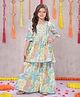 Joy Cotton Cotton Woven Three Fourth Sleeves Floral  Embroidered & Gota Lace Embellished Kurti & Sharara Set - Blue