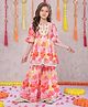 Joy Cotton Cotton Woven Three Fourth Sleeves Floral Embroidered Kurti & Sharara Set - Red