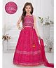 Joy Cotton Cotton Woven Sleeveless Abstract Embroidered & Mirror Work Detailed Lehenga Choli With Dupatta Set - Pink