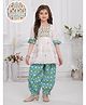 Joy Cotton Cotton Woven Three Fourth Sleeves Floral Embroidered Kurti & Salwar Set - Blue