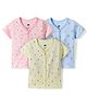 Simply Sinker Knit Half Sleeves Animal & Rainbow Printed Jhablas Pack Of 3 - Pink Yellow & Light Blue