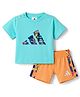 ADIDAS KIDS Cotton Knit Half Sleeves T-Shirt & Bottomwear With Logo Print - Aqua Blue
