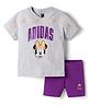 ADIDAS KIDS Cotton Knit Half Sleeves Minnie Mouse Printed T-Shirt & Shorts Set - Grey & Purple