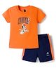ADIDAS KIDS 100% Cotton Knit Half Sleeves Micky Mouse Printed T-Shirt & Shorts Set - Orange & Navy Blue