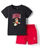 ADIDAS KIDS 100% Cotton Knit Half Sleeves Micky Mouse Printed T-Shirt & Shorts Set - Black & Red