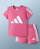 ADIDAS KIDS Cotton Knit Half Sleeves T-Shirt & Shorts Set with Logo Graphic & Tape Detailing - Pink