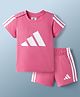 ADIDAS KIDS Cotton Knit Half Sleeves T-Shirt & Shorts Set with Logo Graphic & Tape Detailing - Pink