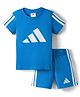 ADIDAS KIDS Cotton Knit Half Sleeves T-Shirt & Shorts Set with Logo Graphic & Tape Detailing - Blue