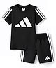 ADIDAS KIDS Cotton Knit Half Sleeves T-Shirt & Shorts Set with Logo Graphic & Tape Detailing - Black