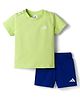 ADIDAS KIDS 100% Cotton Knit Half Sleeves T-Shirt & Shorts Set With Logo Print - Limegreen & Blue