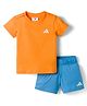 ADIDAS KIDS 100% Cotton Knit Half Sleeves T-Shirt & Shorts Set With Logo Print - Orange & Light Blue